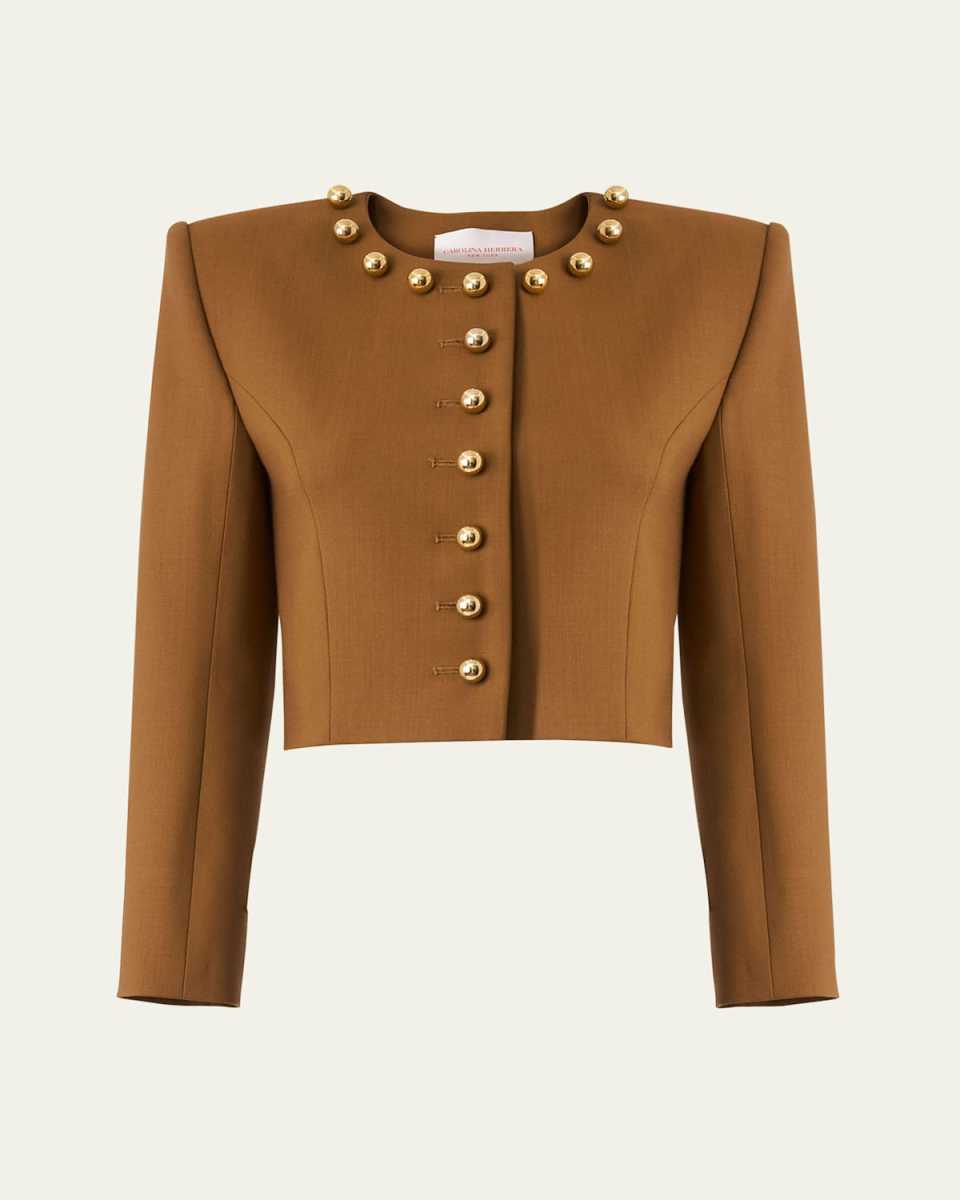 Ball-Button Collarless Crop Jacket